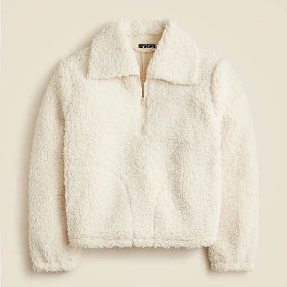 J.Crew Sherpa Soft Sherpa Half Zip Fleece Front Pockets Pull Waist Pullover - Picture 12 of 12